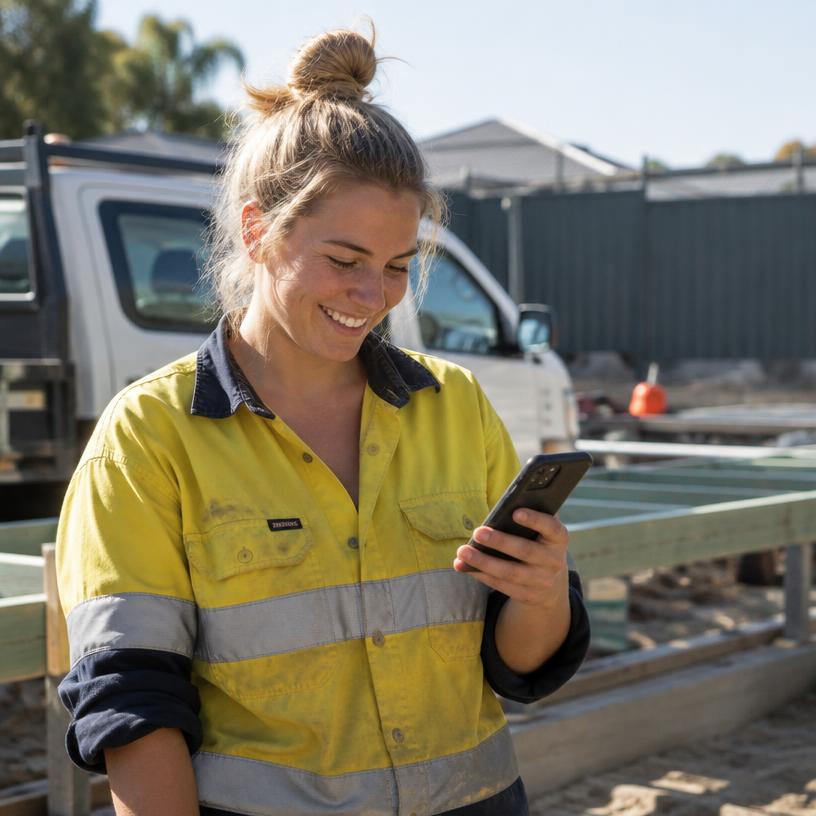 Business owner sending a verification from her phone